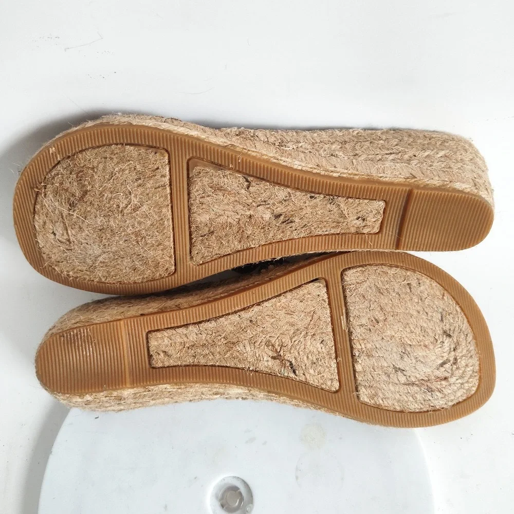 White Mountain Sandals Size 10 Espadrilles Wedges‎ Open Toe Mules Gold Glitter